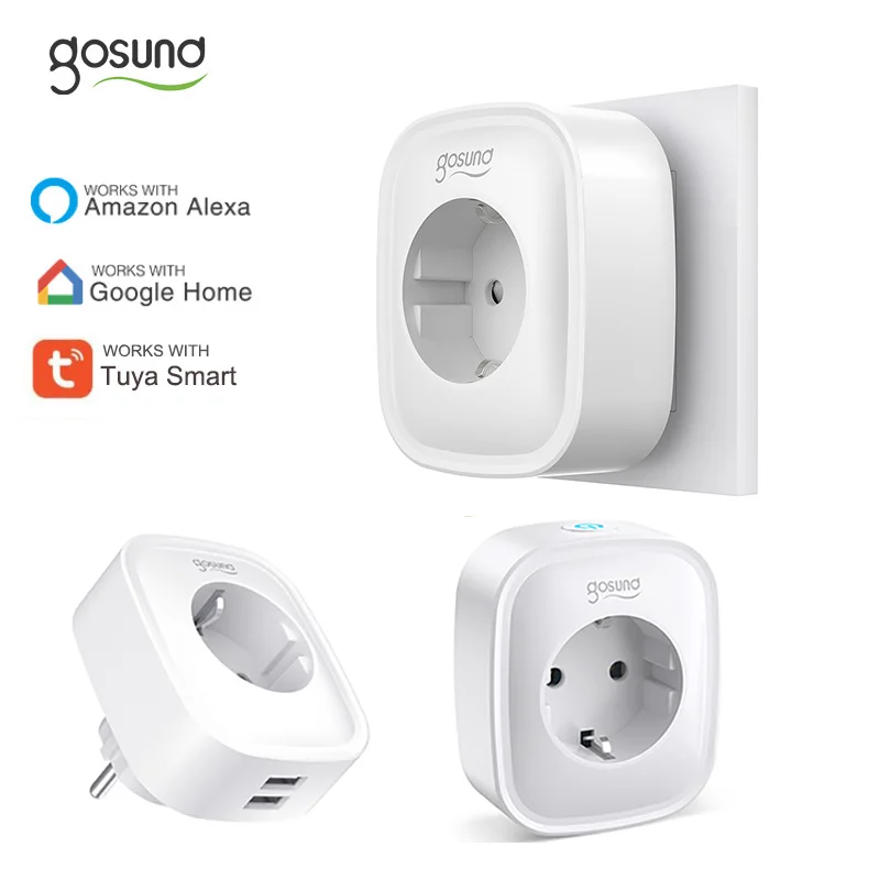 Умная вилка Gosund Tuya Wi-Fi 16 А европейская электрическая розетка с 2 USB-разъемами