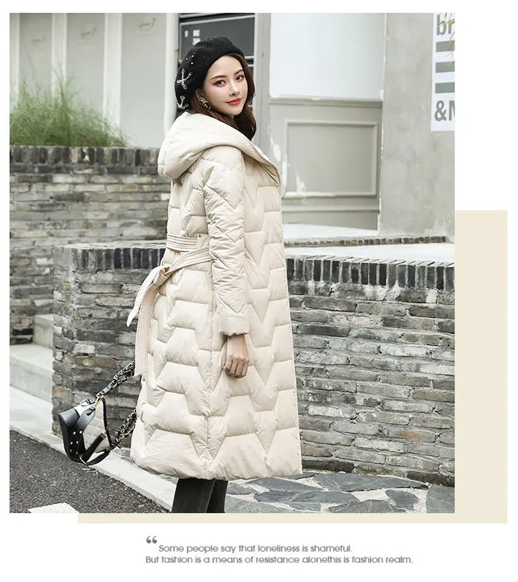 Новая Стильная хлопковая стеганая одежда, женское длинное приталенное зимнее пальто выше колена в Корейском стиле, хлопковое пальто слиммин