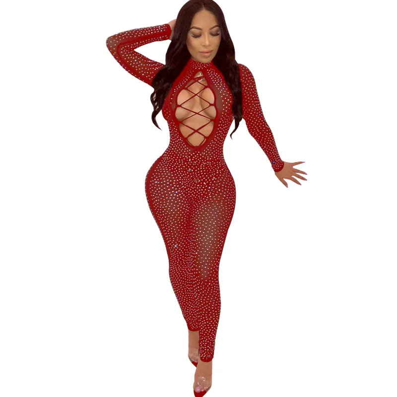 LEOSOXS 2020 Sexy Bodycon Long Sleeve Jumpsuits Fashion Black Romper Skinny Double Zipper Overalls Femme