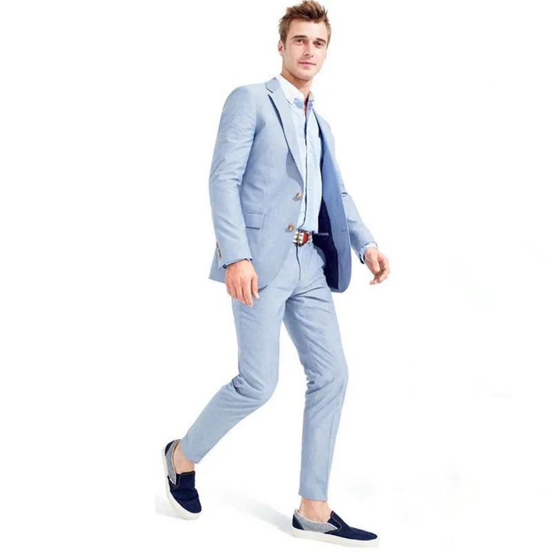 

Summer Sky Blue Men's Wedding Suits Slim Fit Formal Business 2 Piece Suit Custom