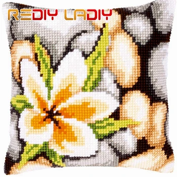 

Cross Stitch Cushion Pebbles & Petals Make Your Own Pillow Chunky Cross Stitch Kits Pre-Printed Canvas Acrylic Yarn Pillow Case