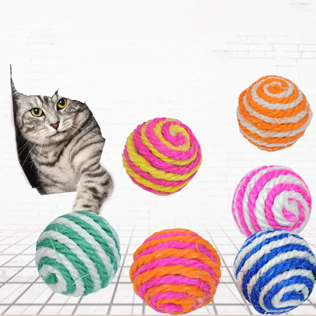 Random Color Cat Play Chew Toy Straw Cat Pet Rope Weave Ball Teaser Ball Cats Products For Pets Hot Sale