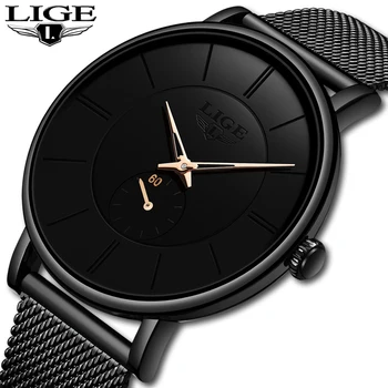 

LIGE Fashion Mens Watches Top Brand Luxury Quartz Watch Men Casual Slim Mesh Steel Waterproof Sport Watch Relogio Masculino+Box