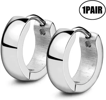 

Lvcky Simple Basic Polished Huggie Hoop Kpop Earrings For Men For Women Silver Tone Stainless Steel（-）