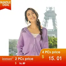 INMAN Новое поступление короткий женский кардиган с v-образным вырезом и художественной вышивкой в стиле ретро