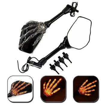 

SLGJMP Motorcycle Rearview Mirror Skull Hand Pattern Ghost Claw LED Light Turn Sign