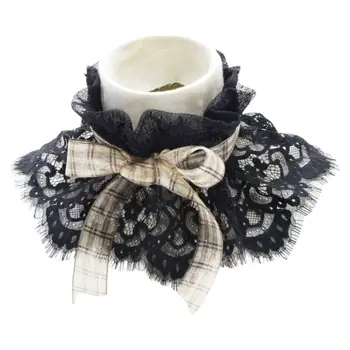 

DIY Plaid Bowtie Stand Fake Collar Hollow-out Crochet Lace Necklace Choker Tie 649C