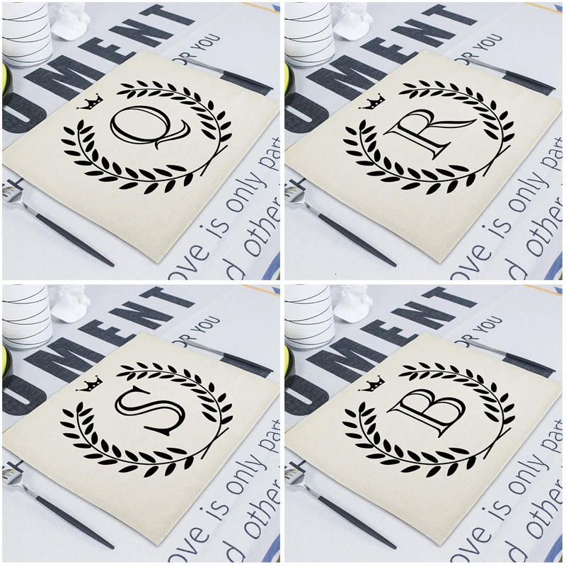 42*32cm Geometric Letter Wedding Napkin Dining Table Mat Drink Coasters Linen Pads Kitchen Table Mats Napkins Servilleta De Tela