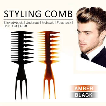 

Three-sided Hair Comb Amber Color Insert Afro Hair Pick Comb Wide Tooth Oil Slick Hair Styling Tool