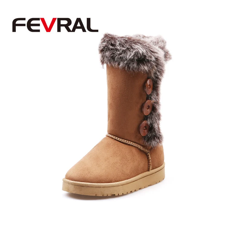 Camel FEVRAL/новейшая модель; ботинки с эластичными носками; модные растягивающиеся женские зимние теплые ботинки на не сужающемся книзу массивном Плоском Каблуке; женские повседневные ботинки с круглым носком - Цвет: Camel