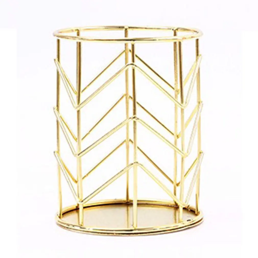 

2020 New Hollow out Makeup Brush Pot Holder Organizer Iron Round Practical Pen Pencil Cup Stationery Container Storage