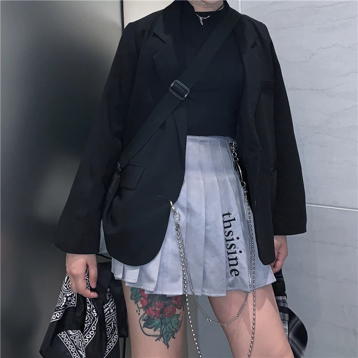 Neploe корейский Harajuku стиль письмо вышивка Студенческая плиссированная юбка милый с высокой талией тонкий миди осень дикий Falda Femme 46045