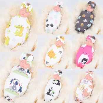 

2020 New Baby Blankets Newborn Infant Cute Cartoon Blanket Swaddle Muslin Wrap Swaddling Sleeping Bag+Headband Photography props