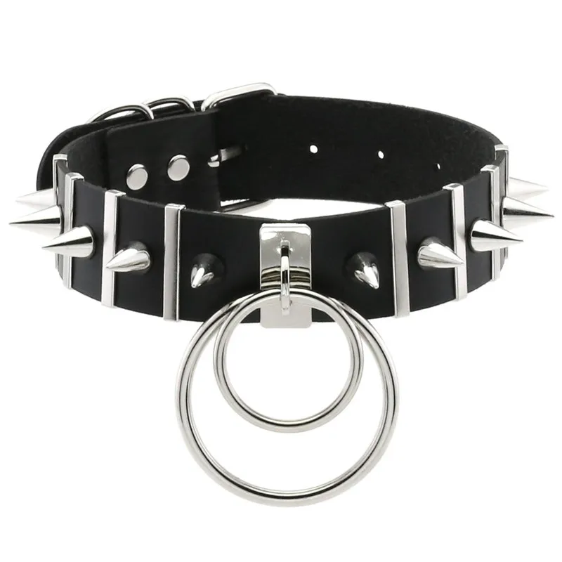 2024 Neue Damen Schwarzes Leder Choker Punk PU Leder Spike Halsband Nieten Halskette Gothic Schmuck 12