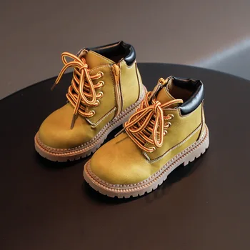 

2020 Children's Shoes Classic Yellow Martin boots Girls Winter Plush Boots Kids Warm Fashion PU Leather Boots EU21-36