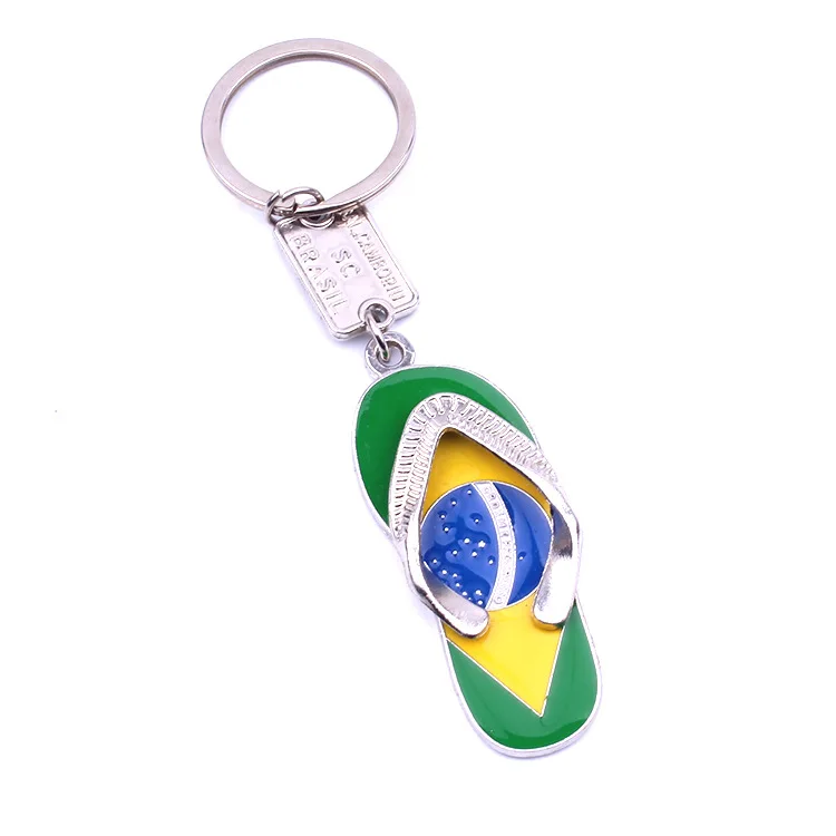 

Metal Brazilian National Flag Slipper Shoes Keychain Keyring Brazil Car Auto Key Chain Ring Promotion Gift CNYOWO