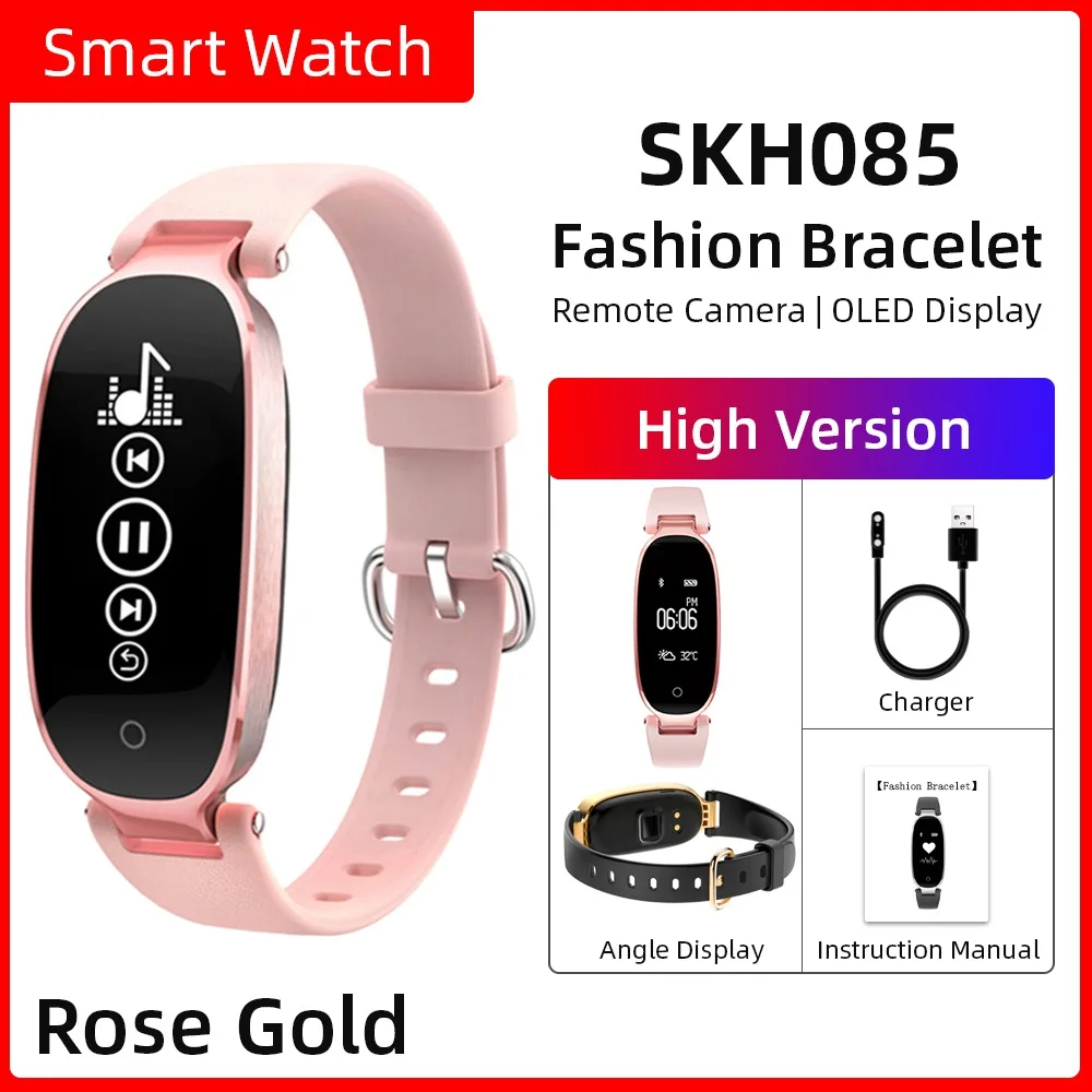 Rose Gold Смарт-браслет для женщин, фитнес-браслет, Bluetooth, мониторинг сна, Задержка действия для Android IOS - Цвет: Rose Gold