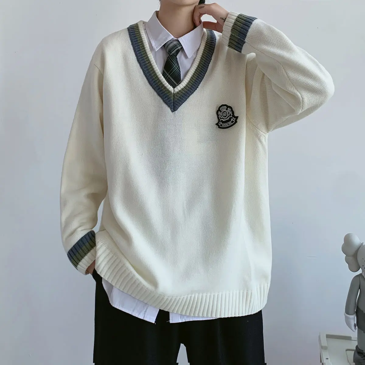 Privathinker Men's Casual Sweater Oversize JK Knitted V-Neck Pullover 2020 Winter Woman Thicken Warm College Pullovers Unisex | Мужская
