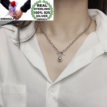 

OMHXZJ Wholesale HA22 European Fashion Fine Woman Girl Birthday Party Gift Simple Ball 100% 925 Sterling Silver Pendant Necklace