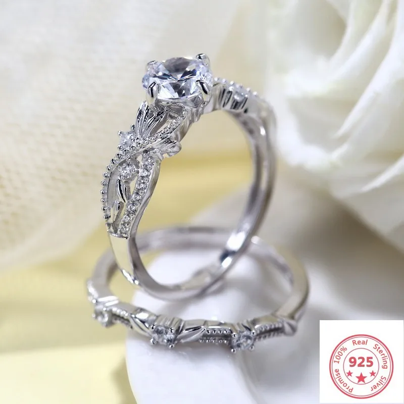 

S925 Silver Color 2 Carats SL2 Diamond Ring Set for Women Anillos Bizuteria Pure Natural Gemstone 925 Jewelry Diamond Ring Box