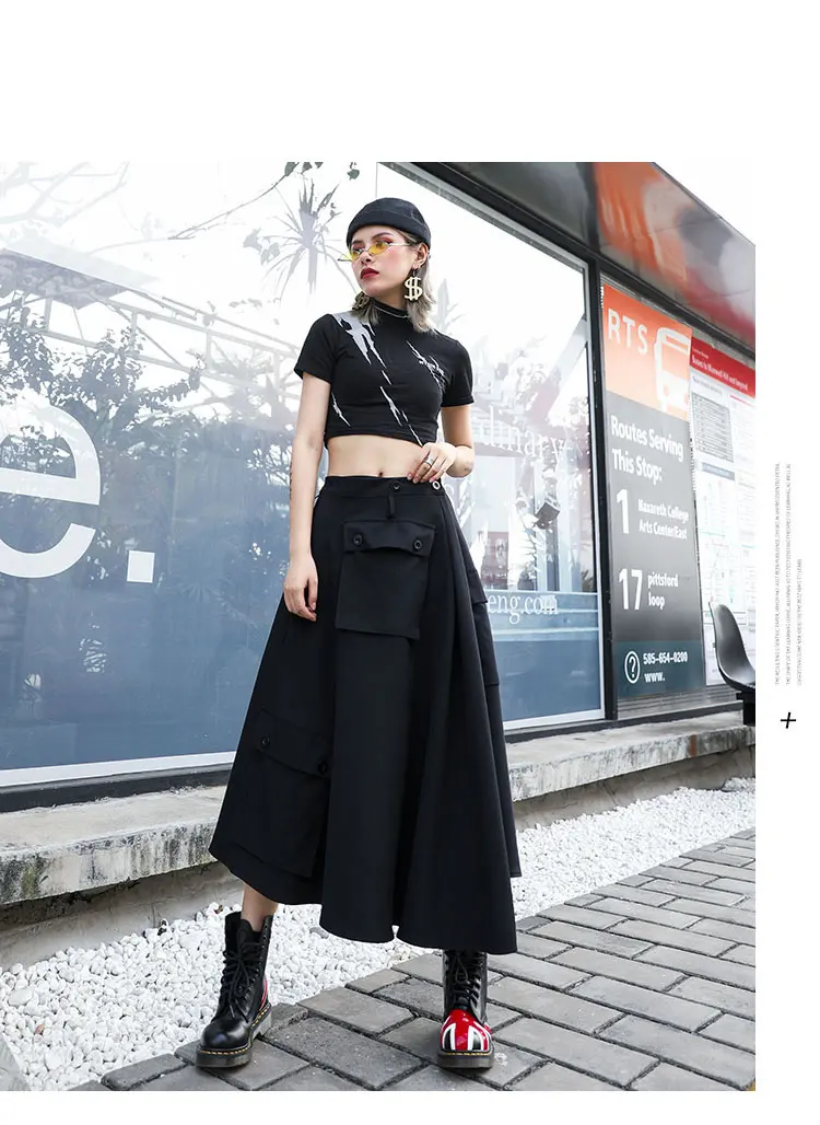XITAO Высокая талия плиссированная стандартная юбка женская модная черная элегантная карманная маленькая свежая Повседневная маленькая свежая Свободная юбка GCC2345