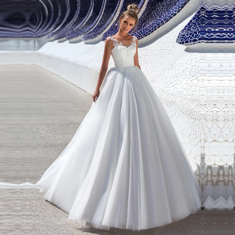 Vestido de Noiva Тюль свадебное платье без рукавов Топ Кружева Аппликация по выбору