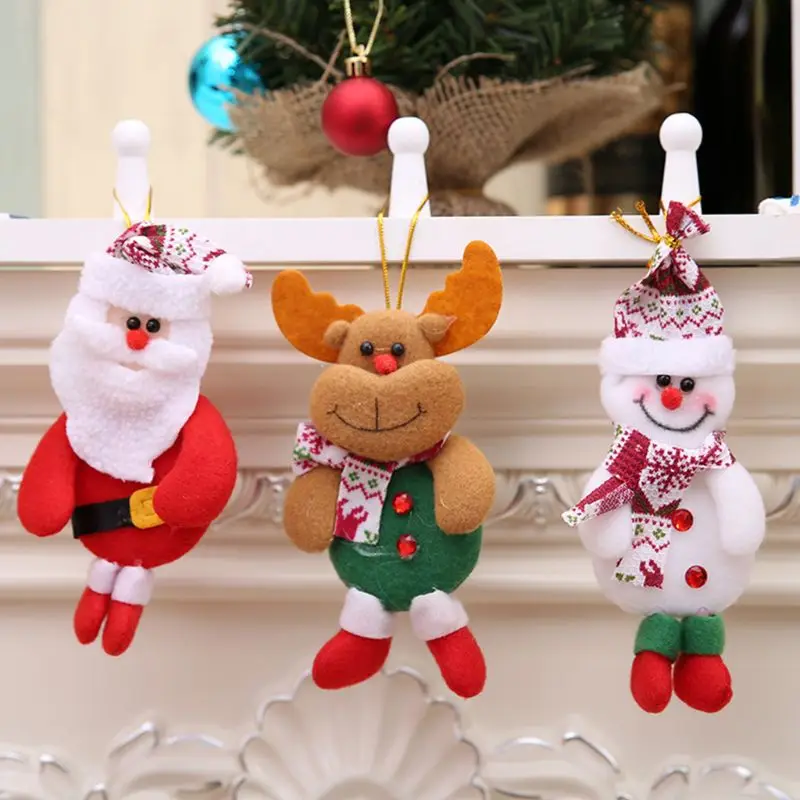 4Pcs/Set Christmas Plush Hanging Dolls Cute Cartoon Santa Claus Snowman Elk Bear Home Party Ornament Decoration Toys Gifts E65D