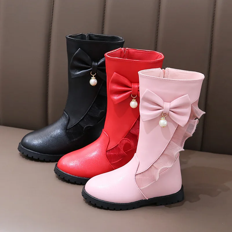 

2019 Autumn And Winter New Style Girls' High Boots Korean-style Princess Big Kid Leather Boot Children Boots CHILDREN'S Casual S