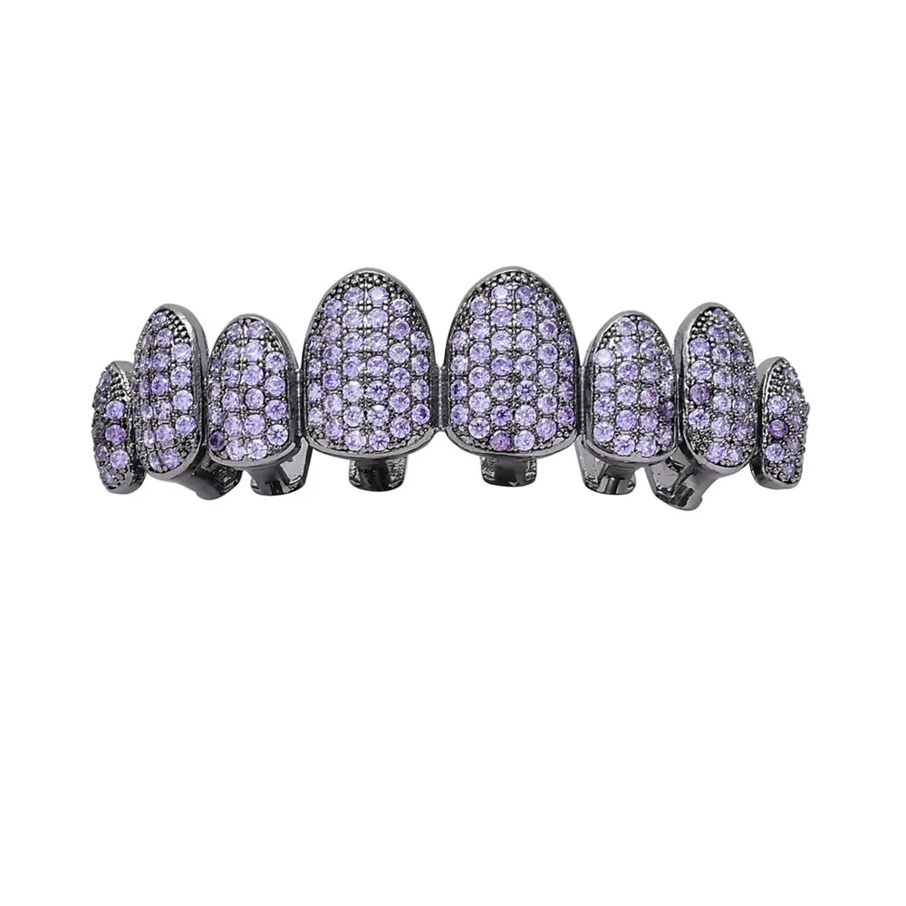 Purple Top Хип-хоп зубные грилли, кубический цирконий, радужные грили, верхние и нижние, для мужчин и женщин, вечерние, косплей, украшения для тела, подарки - Окраска металла: Purple Top
