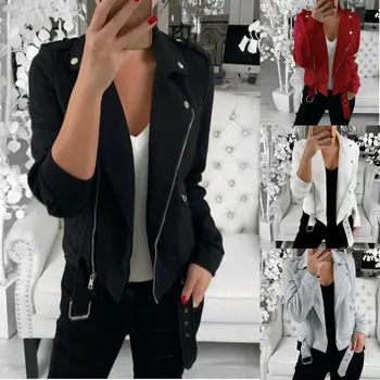 

Womens Autumn Winter Jackets Outwear Coat Zip Plus Size Bomber Jacket Ladies Classic Zip Up Biker Quilted Coat Tops