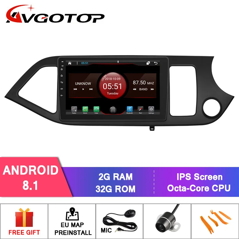 2GB 32GB DT9240 AVGOTOP Android 9 Bluetooth GPS Автомобильный радиоприёмник dvd-плеер для KIA Morning/Picanto(RHD - Цвет: 2GB 32GB DT9240