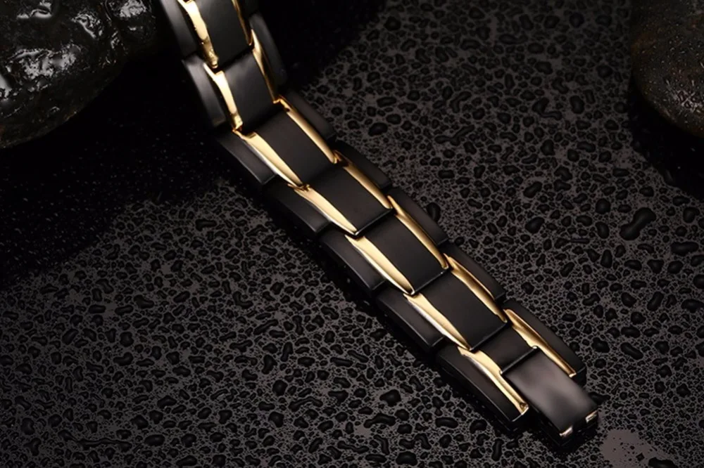 Exquisite Mens Magnetic Bracelets Stainless Steel Men Magnetic Therapy Negative Ion Bracelet Gold-color Black Gents Fashion Jewelry pulseira masculina 14