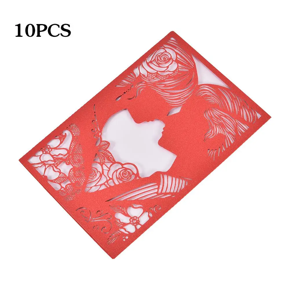  10PCS Wedding Invitations Cards European Style Glitter Invitations Laser Cut Festive Greeting Cards - 4.0005E+12