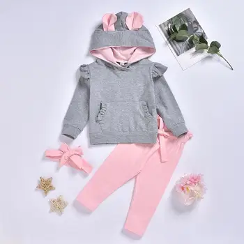 

Baby Girl Clothes 2020 Spring Cotton Soft Newborn Infant Baby Girl Hoodie Sweatshirt+Pants+Headband 3Pcs Cute Ear Outfits Sets