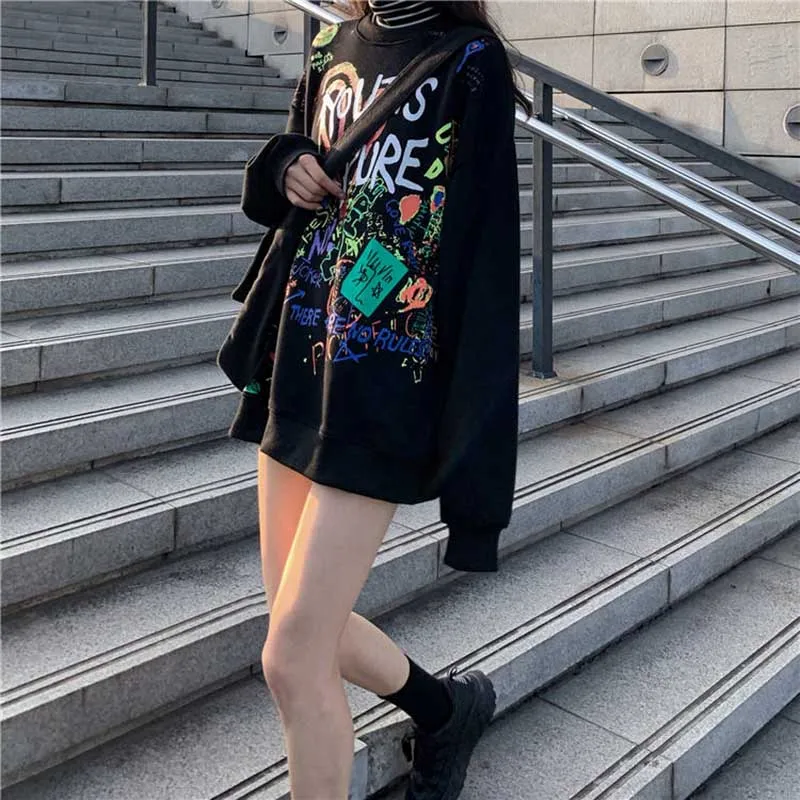 Najtaniej NiceMix 2019 moda Streetwear drukuj Lady bluzy kobiet O Neck luźne ubrania kobiet jesień Hip Hop Casual swetry