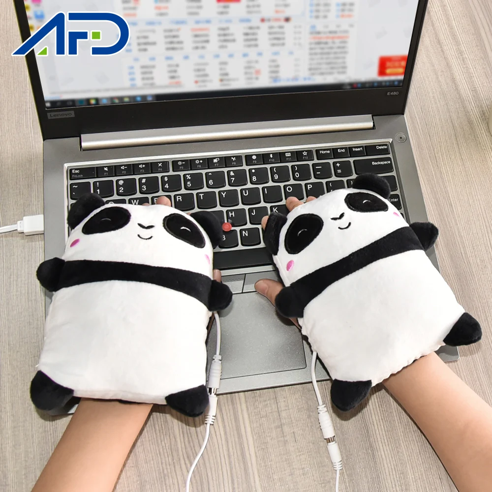 USB теплые перчатки с подогревом для рук без пальцев милая панда форма на новый год