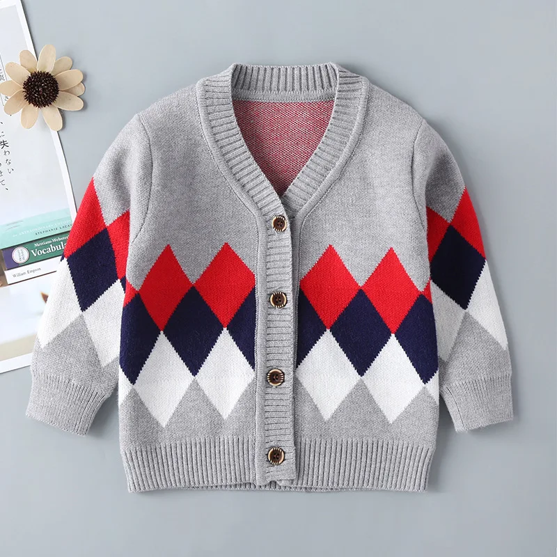 

Children Men And Women Autumn And Winter 2019 New Style Baby Rhombus Pattern Single Breasted Cardigan Infant Sweater Coat