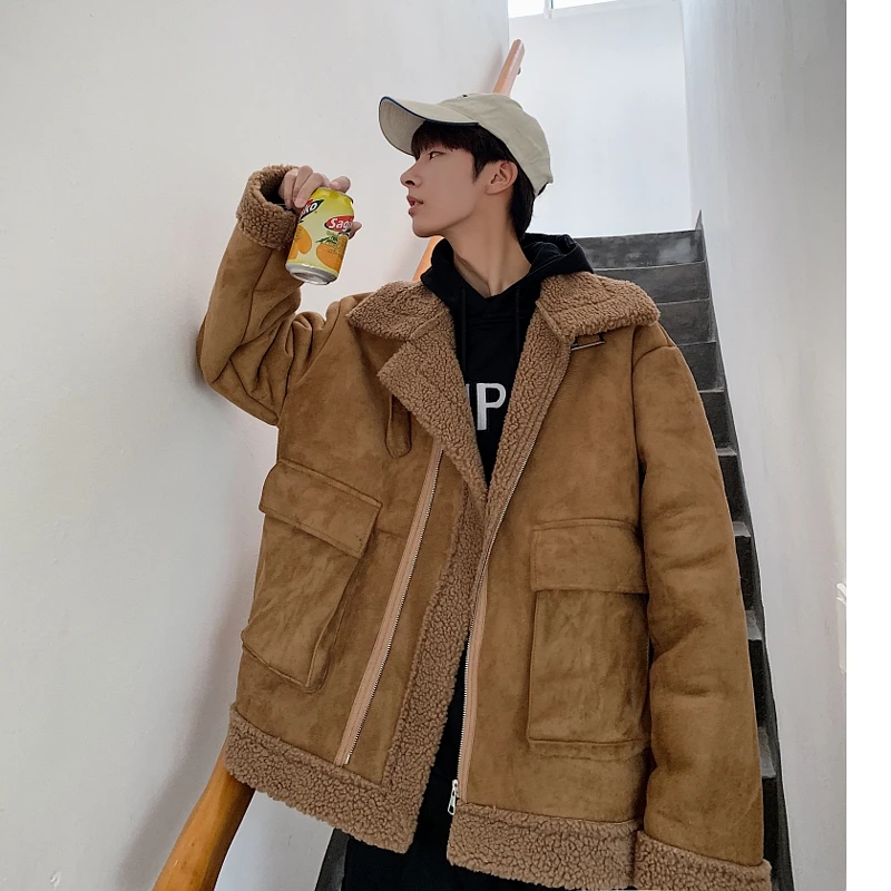Privathinker корейские зимние куртки из овечьей шерсти мужские парки с большим карманом повседневные свободные пальто Теплые плотные мужские однотонные куртки - Цвет: LightBrown(AsianSize