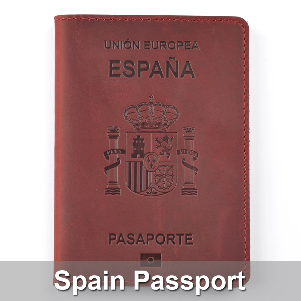 

High-end Spain Genuine Leather Passport Cover For Espana Credit Card Holder Vintage Men Women Passport Case Travel Wallet
