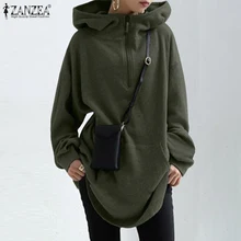 ZANZEA-Sudadera lisa con capucha para mujer, suéter informal de manga larga, ropa para Parte Superior Femenina, Otoño, 2021
