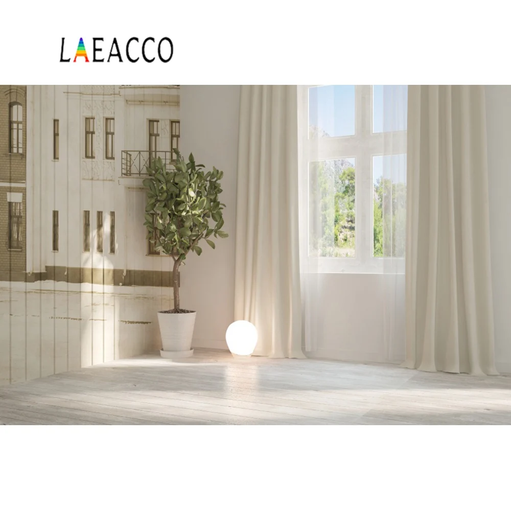 Laeacco дом окно Фреска деревянная стена занавеска до пола ребенок интерьер фото Фон фотографии фоны для фотостудии