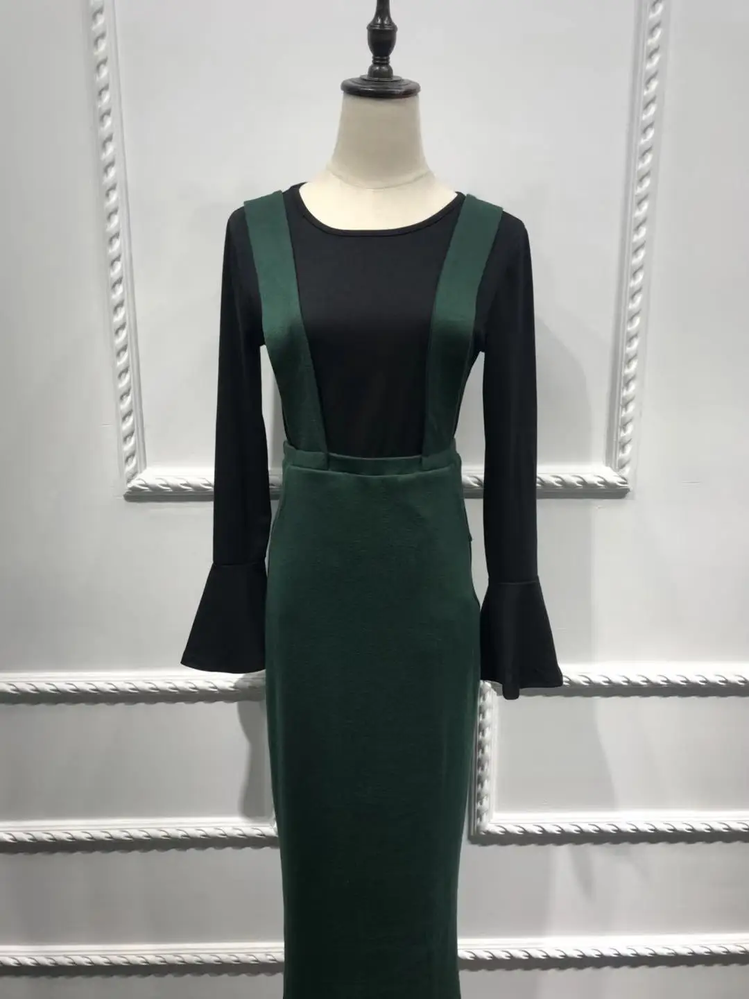 WEPBEL Women Skirt Solid Color High Waist Plus Size Pencil Fashion Casual Muslim Strap Skirts