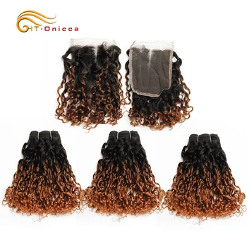 

Bundles With Closure Pissy Curly With Closure Brazilian Remy Pre-plucked Human Hair 3 Bundles With Closure