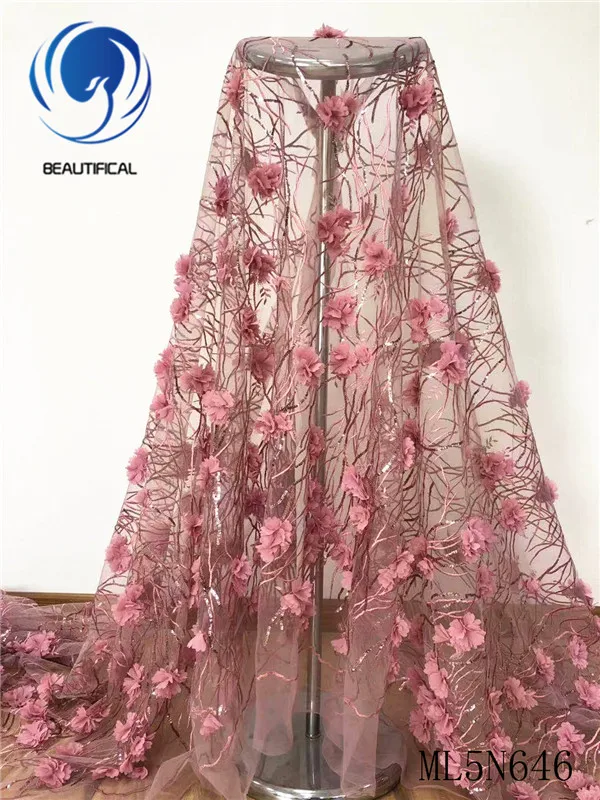 BEAUTIFICAL wedding african 3d lace fabrics beads and flower french net sewing tulle ML5N646 | Дом и сад
