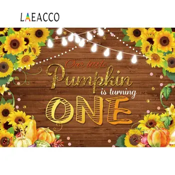 

Laeacco Photo Backdrops Our Little Pumpkin Is Turning One Sunflowers Wooden Board Birthday Kid Photographic Background Photocall