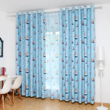 

Blue Kids Bedroom Curtains with Sailboat Print Elegant 1 Panel Polyester Custom Size Window Screens for Living Room Kitchen