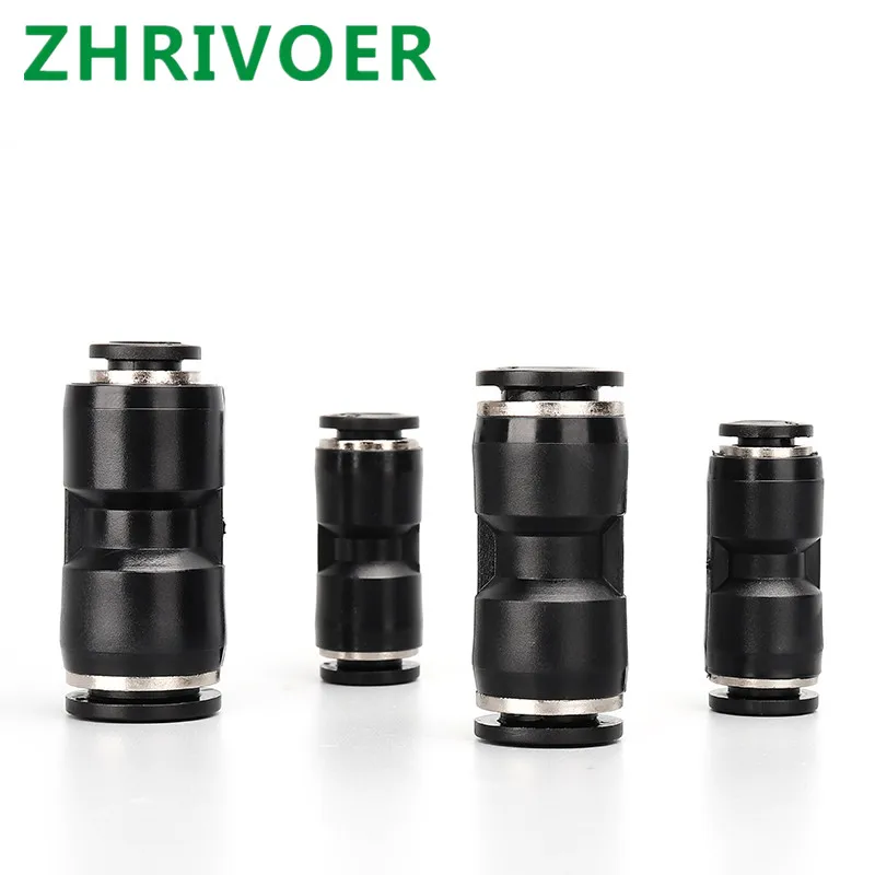 Tube Straight Push in Pneumatic Connector One Touch Union Quick Fittings Black Air Water Tube Fittings 4 6 8 10 12 14 16mm