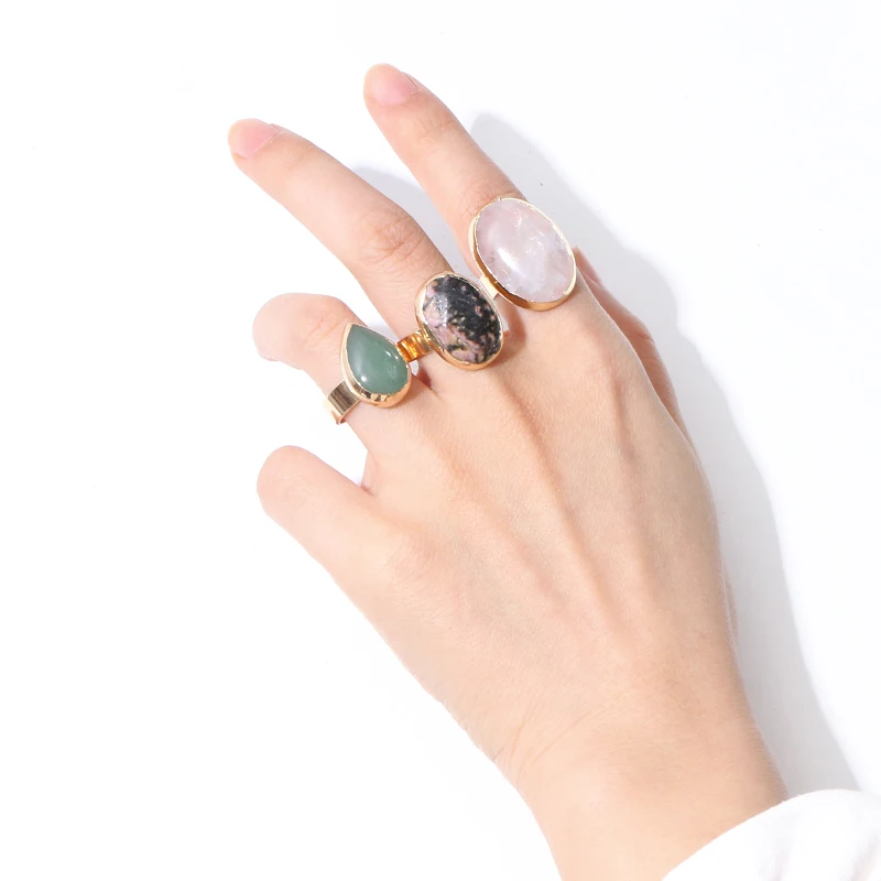 Коми бохо, Винтажное кольцо из чистого натурального камня, кольцо в виде капель, несимметричный кристалл, драгоценный камень, инкрустированный сплав, геометрическое кольцо-манжета, Женские Ювелирные изделия K0815