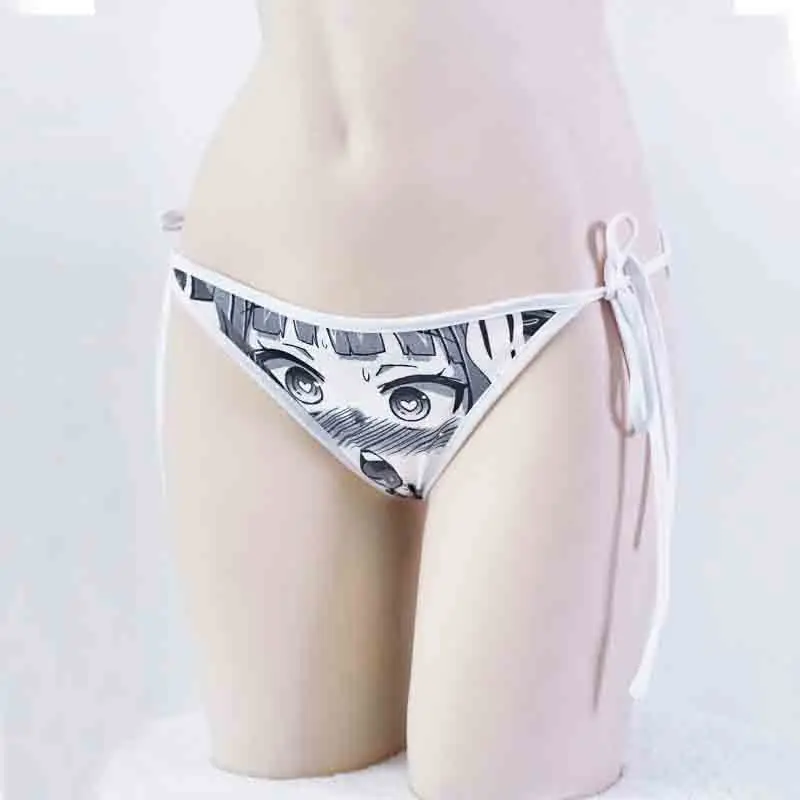 Женские трусики в форме треугольника с милыми рисунками из мультфильмов, женские хлопковые Сексуальные Невидимые трусики на шнуровке с низкой талией, дышащее нижнее белье