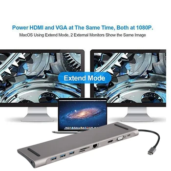 

10 in 1 USB 3.0 USB C HUB to HDMI 4K for Macbook Pro 3 Ports USB C HUB with Hub 3.0 PD TF SD Reader for Type C Notebook